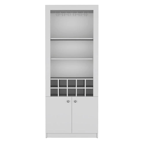 74Tall 4-Tier Modern Bar Cabinet with Glass Holder Stemware Rack,Wine Cabinet,Liquor Cabinet,10 Bottle Cubbies and 4 Shelves