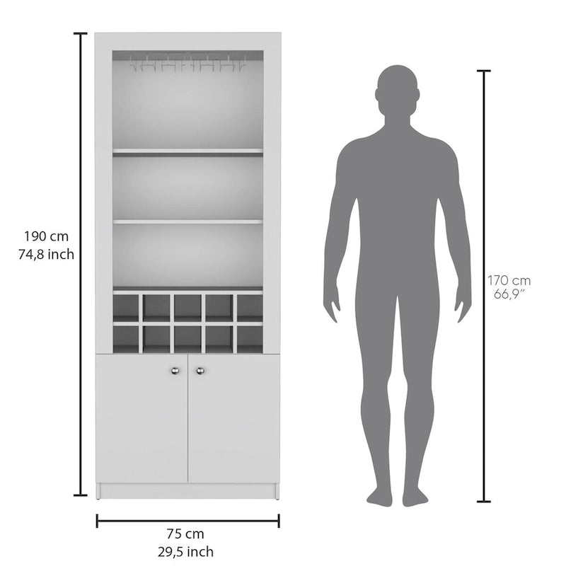 74Tall 4-Tier Modern Bar Cabinet with Glass Holder Stemware Rack,Wine Cabinet,Liquor Cabinet,10 Bottle Cubbies and 4 Shelves
