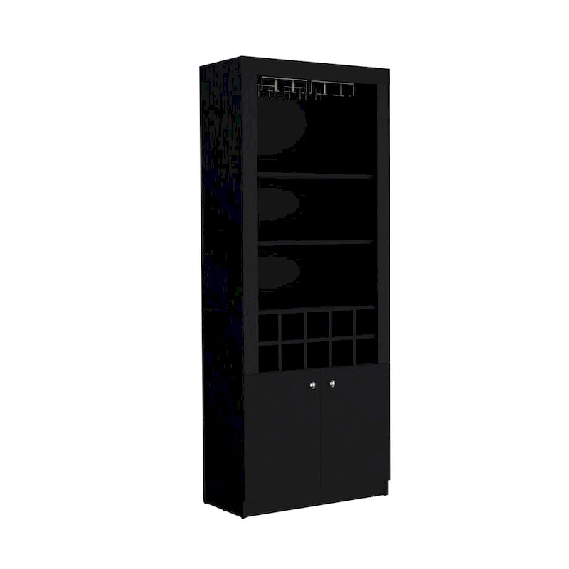 74Tall 4-Tier Modern Bar Cabinet with Glass Holder Stemware Rack,Wine Cabinet,Liquor Cabinet,10 Bottle Cubbies and 4 Shelves