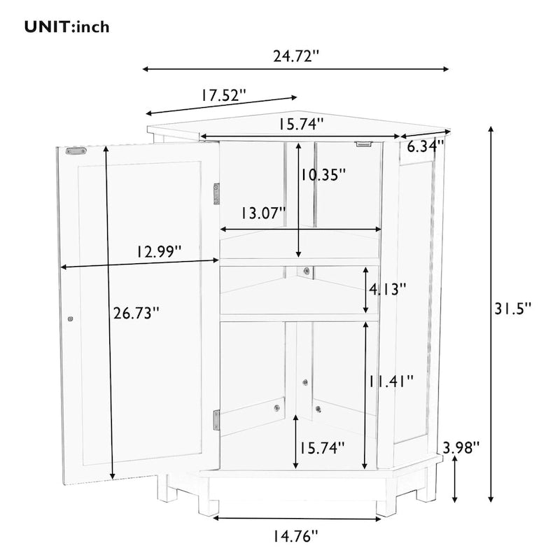 Bathroom Corner Cabinet with Adjustable Shelf