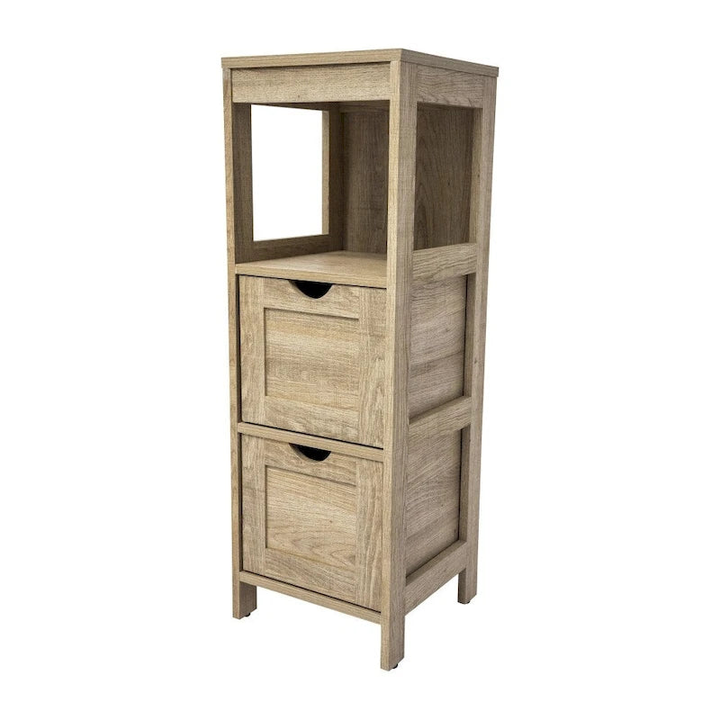 Floor Cabinet Storage Organizer with 2 Drawers, Open Shelf, and Foot Pads