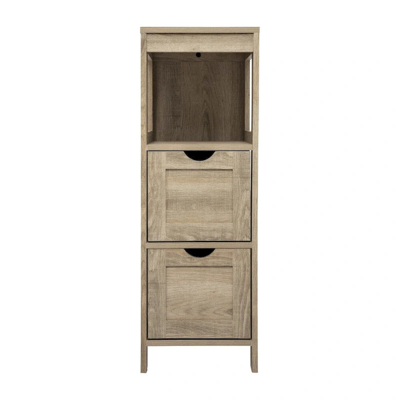 Floor Cabinet Storage Organizer with 2 Drawers, Open Shelf, and Foot Pads