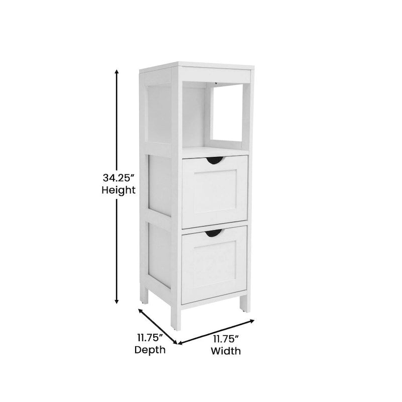 Floor Cabinet Storage Organizer with 2 Drawers, Open Shelf, and Foot Pads