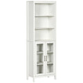 Tall Bathroom Storage Cabinet with 3 Tier Shelf, Glass Door Cabinet,Freestanding Linen Tower with Adjustable Shelves