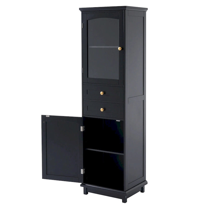 Tall Bathroom Storage Cabinet with Glass Doors