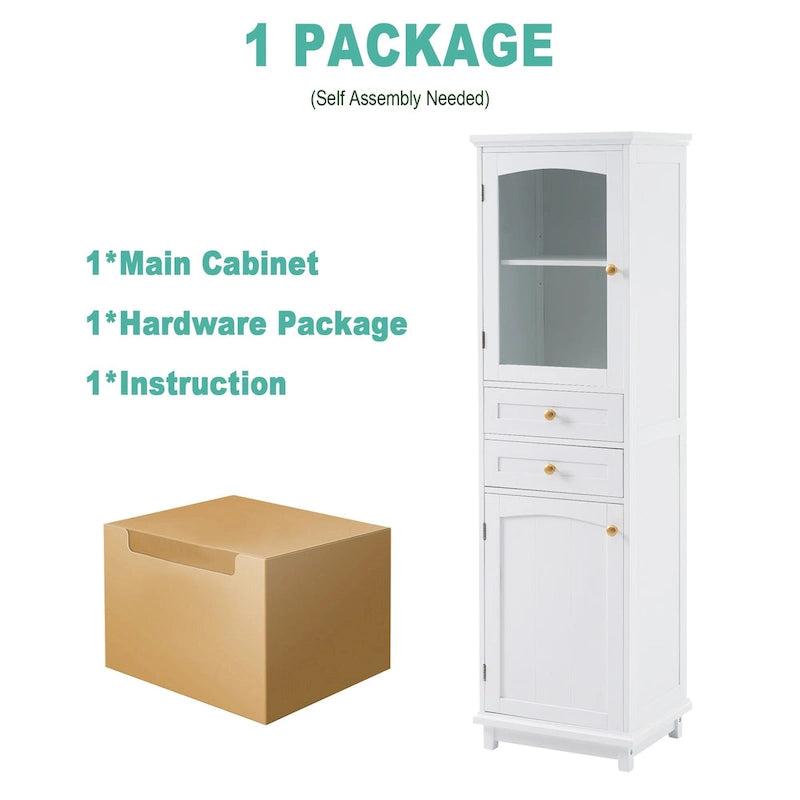 Tall Bathroom Storage Cabinet with Glass Doors