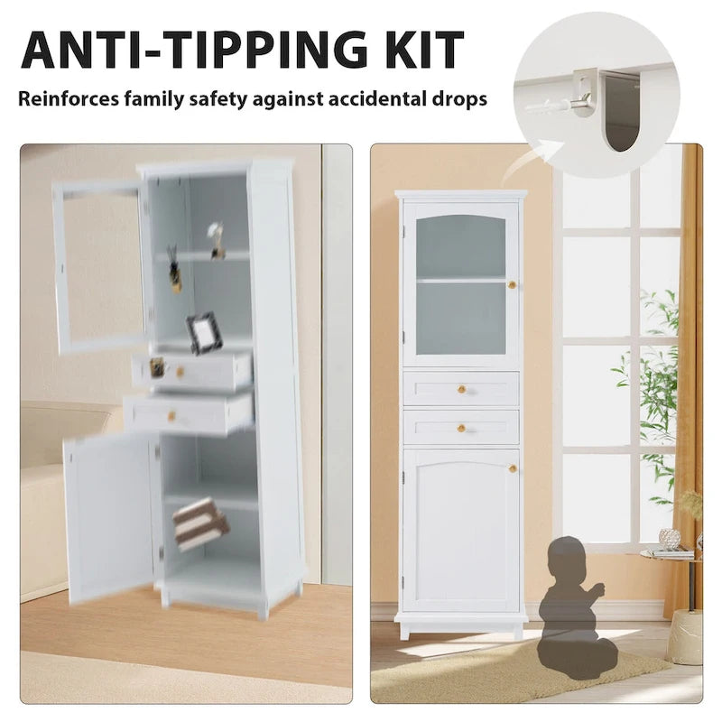 Tall Bathroom Storage Cabinet with Glass Doors