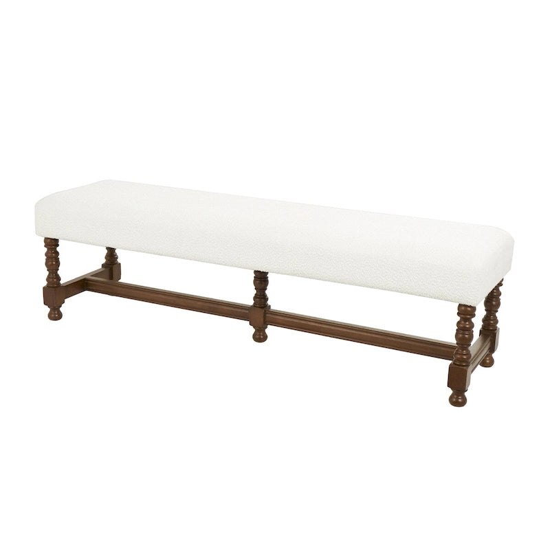 Fabric Home Bench with Brown Traditional Wood Turned Legs - Cream