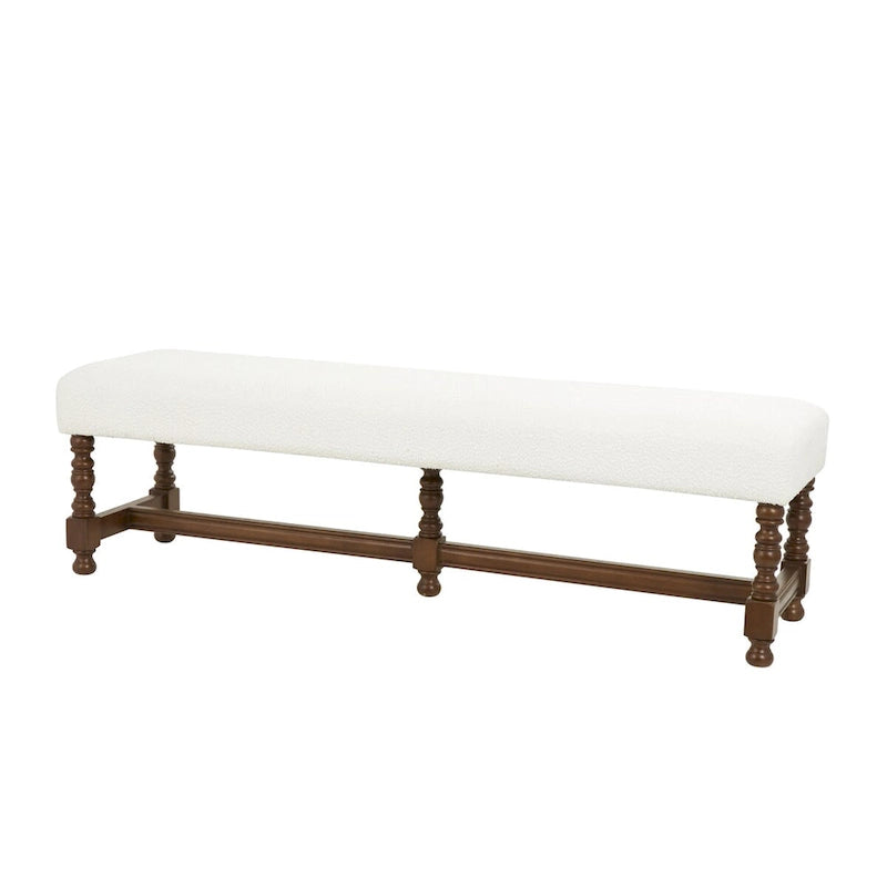 Fabric Home Bench with Brown Traditional Wood Turned Legs - Cream