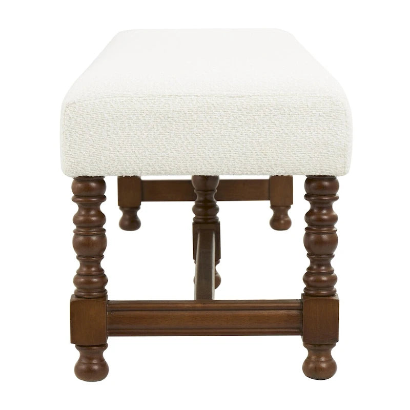 Fabric Home Bench with Brown Traditional Wood Turned Legs - Cream