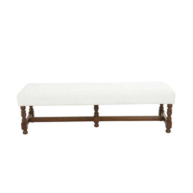 Fabric Home Bench with Brown Traditional Wood Turned Legs - Cream