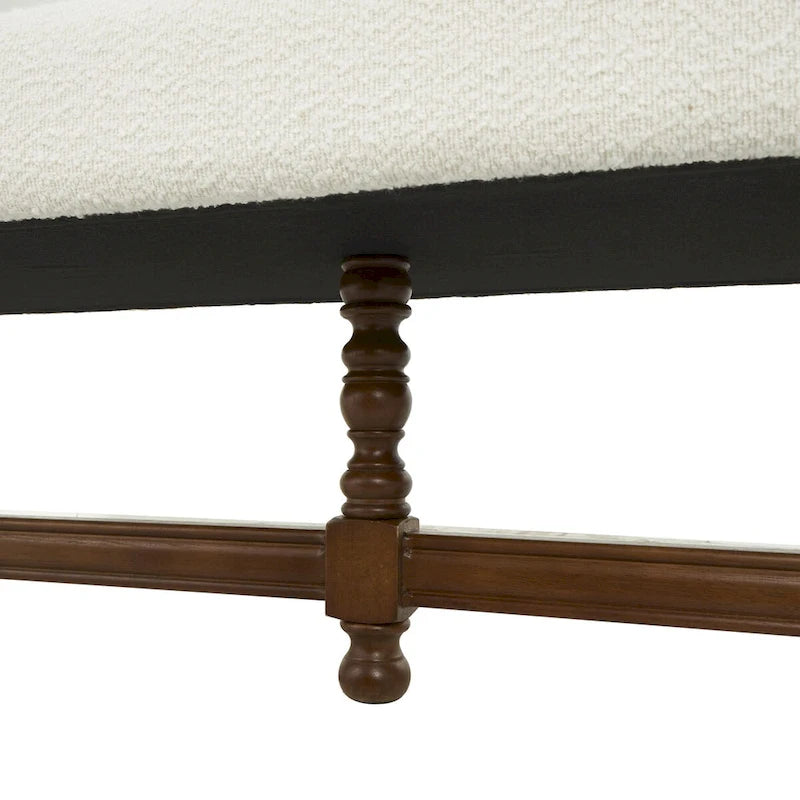 Fabric Home Bench with Brown Traditional Wood Turned Legs - Cream
