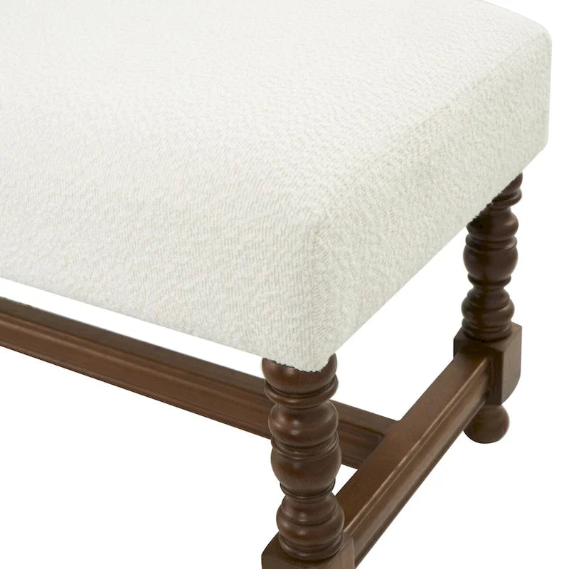 Fabric Home Bench with Brown Traditional Wood Turned Legs - Cream