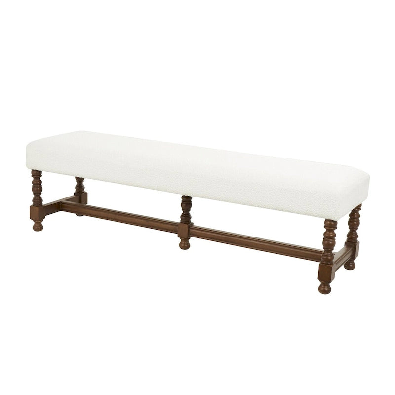 Fabric Home Bench with Brown Traditional Wood Turned Legs - Cream