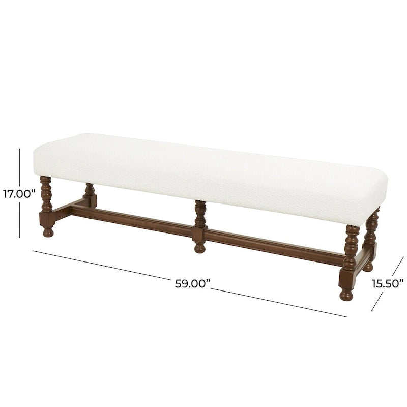 Fabric Home Bench with Brown Traditional Wood Turned Legs - Cream