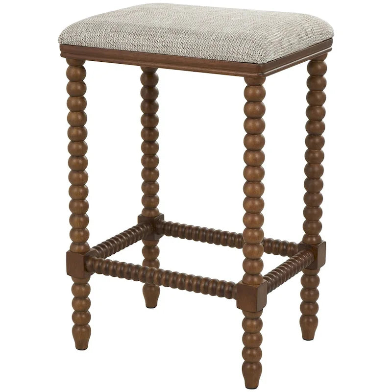 Fabric Home Bench with Brown Traditional Wood Turned Legs - Cream