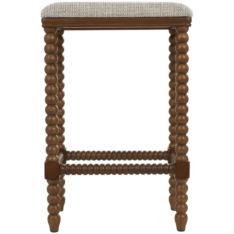 Fabric Home Bench with Brown Traditional Wood Turned Legs - Cream