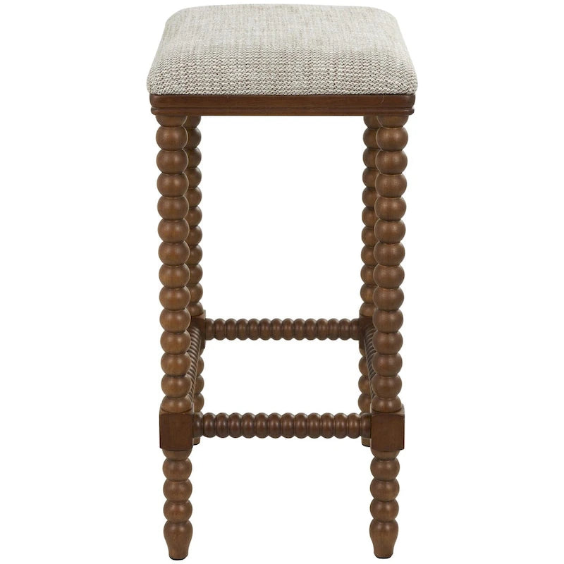 Fabric Home Bench with Brown Traditional Wood Turned Legs - Cream