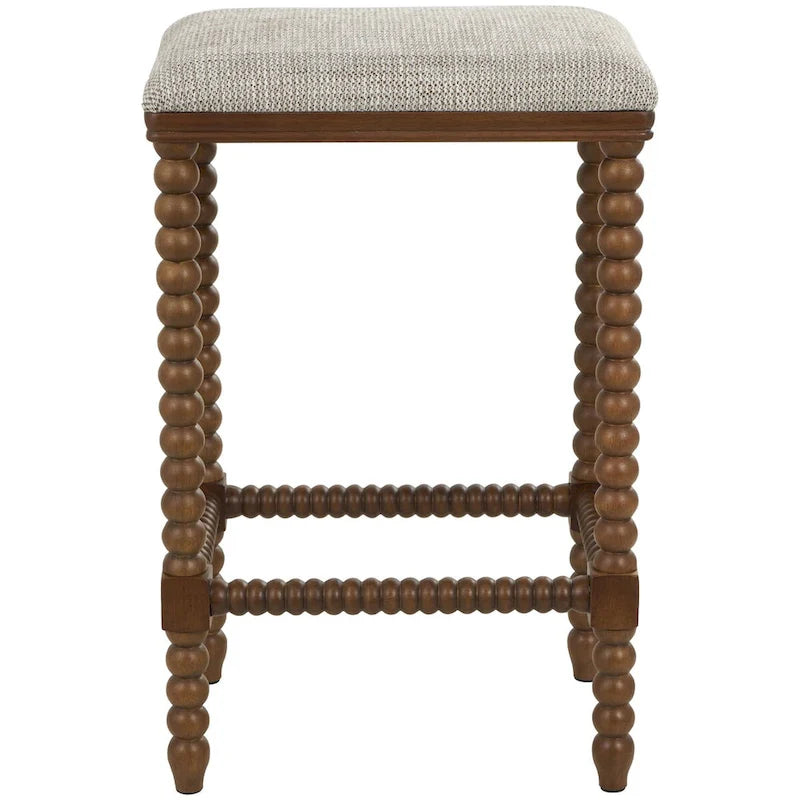 Fabric Home Bench with Brown Traditional Wood Turned Legs - Cream