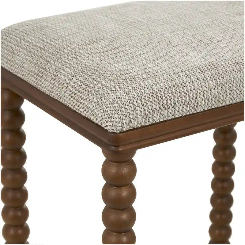 Fabric Home Bench with Brown Traditional Wood Turned Legs - Cream