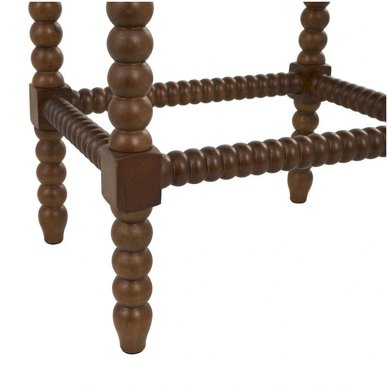Fabric Home Bench with Brown Traditional Wood Turned Legs - Cream