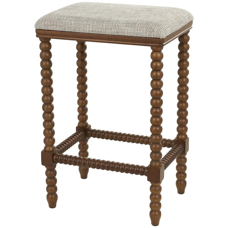 Fabric Home Bench with Brown Traditional Wood Turned Legs - Cream