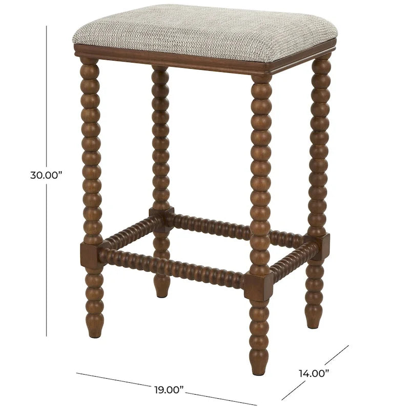 Fabric Home Bench with Brown Traditional Wood Turned Legs - Cream